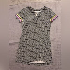 Rafaella Black & White Geometric Shift Dress with Pink and Yellow Accents